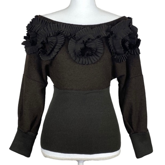 Anthropologie Tops - Anthropologie RYU wool ruffled off shoulder knit top SMALL